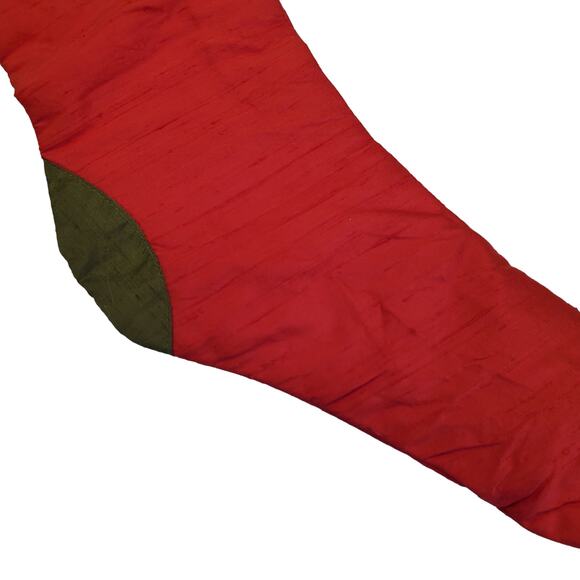 Vintage Silk Christmas Stocking Red Feathered Bell Accents Green Feathers 25" - Picture 4 of 13